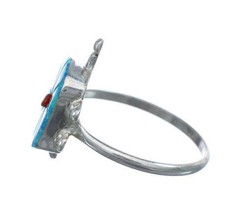Native American Coral and Blue Opal Sterling Silver Turtle Ring Size 6-3/4 JX124210