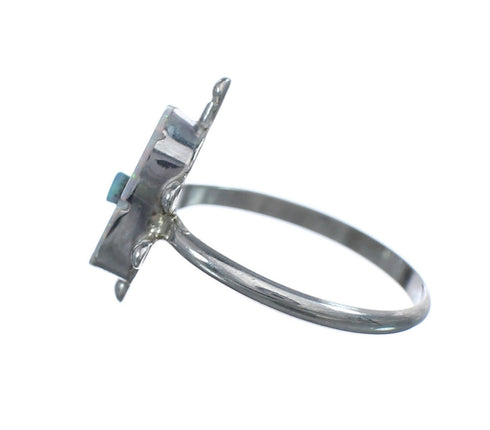 Native American Blue and White Opal Sterling Silver Turtle Ring Size 7-1/2 JX124212