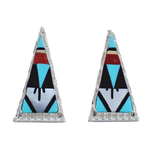 Native American Zuni Sterling Silver Multicolor Post Earrings JX124217