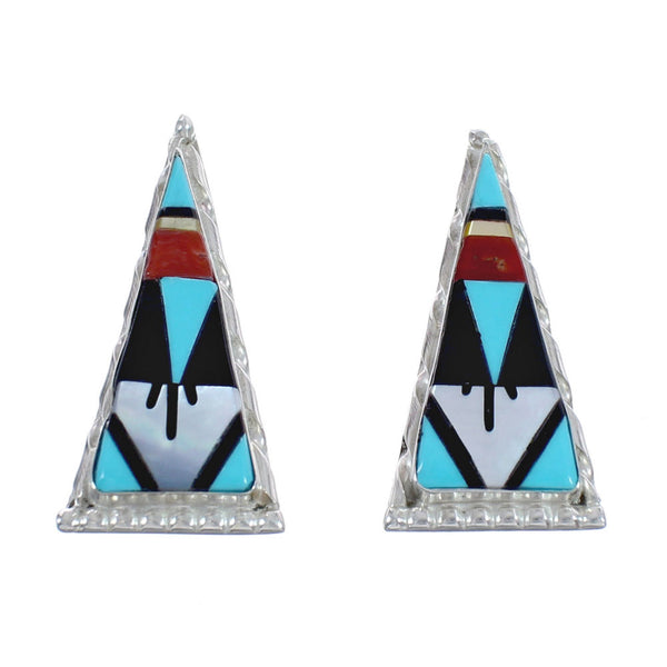 Native American Zuni Sterling Silver Multicolor Post Earrings JX124217