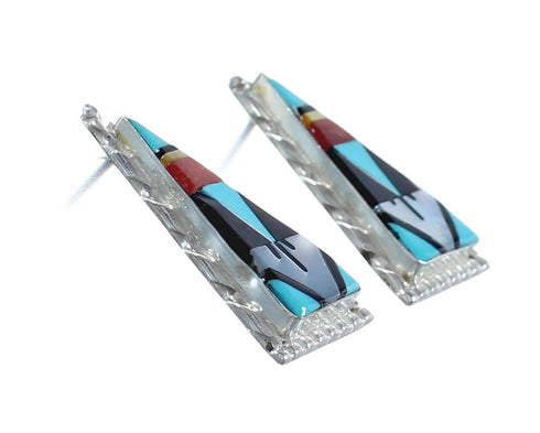 Native American Zuni Sterling Silver Multicolor Post Earrings JX124217