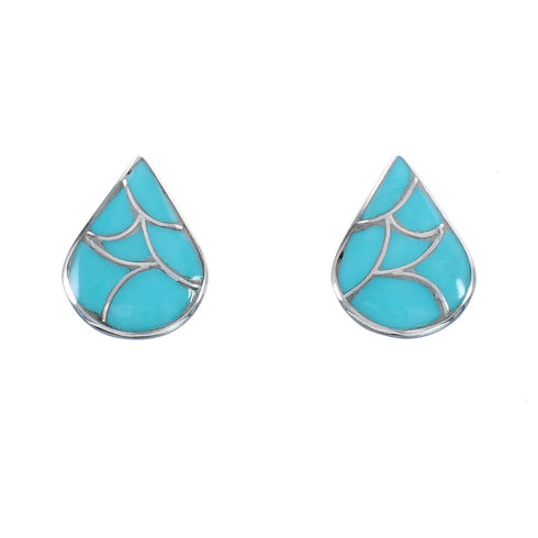Native American Zuni Turquoise Inlay Tear Drop Post Earrings JX124216