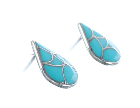 Native American Zuni Turquoise Inlay Tear Drop Post Earrings JX124216