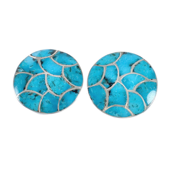 Native American Zuni Turquoise Sterling Silver Post Stud Earrings JX124252