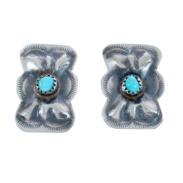 Authentic Sterling Silver Concho Turquoise Post Earrings JX124288