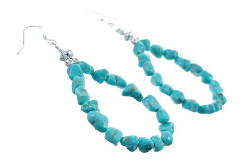 Navajo Turquoise Bead Sterling Silver Hook Dangle Earrings JX124285