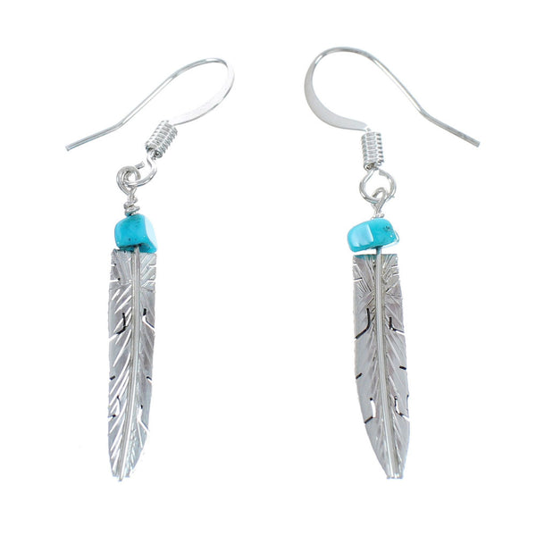 Native American Navajo Turquoise Sterling Silver Feather Hook Dangle Earrings NX11500