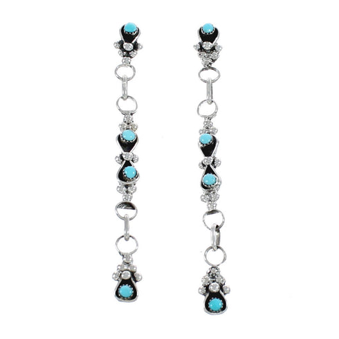 Native American Zuni Sterling Silver And Turquoise Post Dangle Earrings JX124305