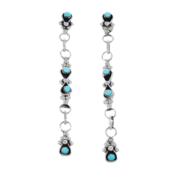 Native American Zuni Sterling Silver And Turquoise Post Dangle Earrings JX124305