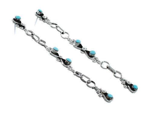 Native American Zuni Sterling Silver And Turquoise Post Dangle Earrings JX124305