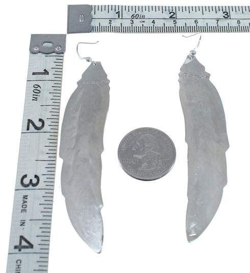 Navajo Sterling Silver And Turquoise Feather Hook Dangle Earrings JX124277