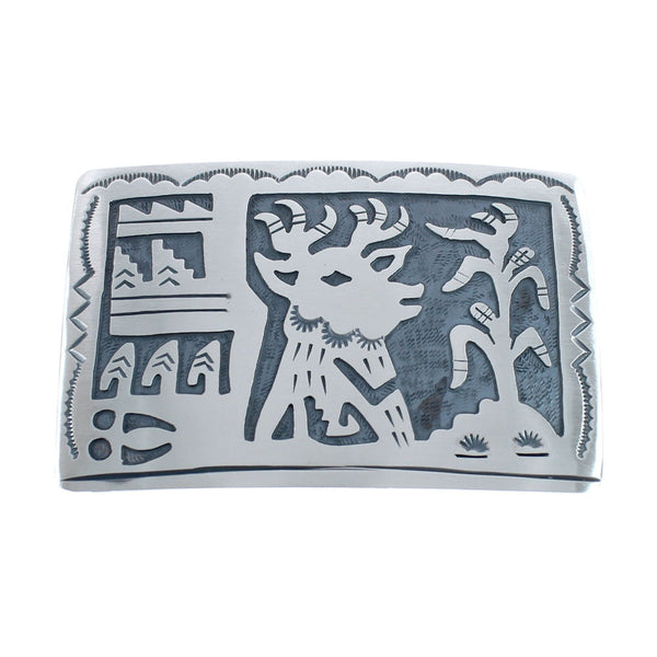 Native American Genuine Sterling Silver Deer And Corn Belt Buckle JX124350