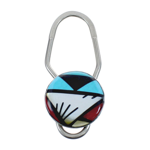 Native American Zuni Multicolor Inlay Sterling Silver Key Chain JX124385