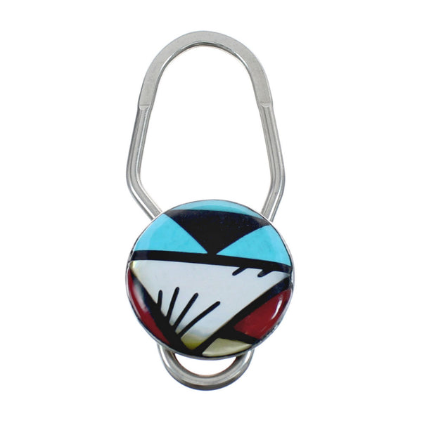 Native American Zuni Multicolor Inlay Sterling Silver Key Chain JX124385