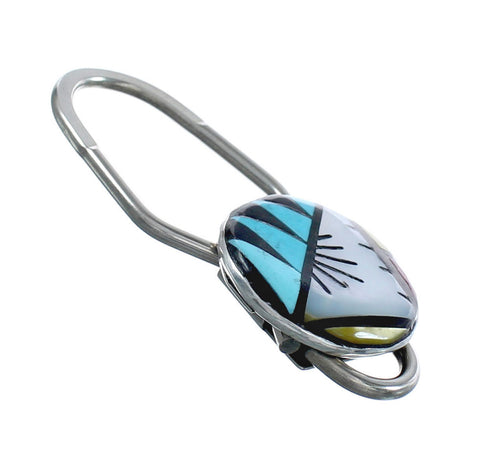 Native American Zuni Multicolor Inlay Sterling Silver Key Chain JX124387