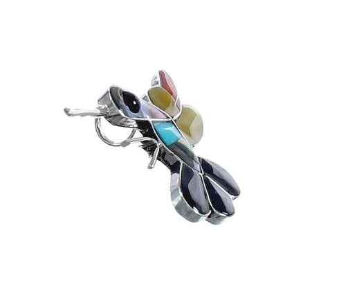 Native American Zuni Multicolor Inlay Genuine Sterling Silver Pendant JX124366