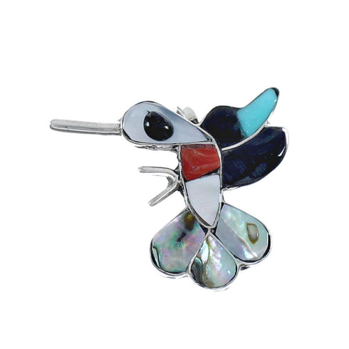 Native American Zuni Multicolor Inlay Genuine Sterling Silver Pendant JX124369