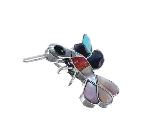 Native American Zuni Multicolor Inlay Genuine Sterling Silver Pendant JX124373