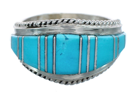 Zuni Jewelry Turquoise Inlay Sterling Silver Ring Size 11-3/4 AX124648
