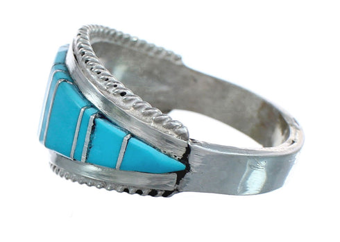 Zuni Jewelry Turquoise Inlay Sterling Silver Ring Size 11-3/4 AX124648