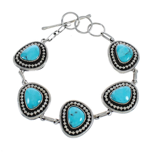 Native American Turquoise Navajo Sterling Silver Link Bracelet AX124663