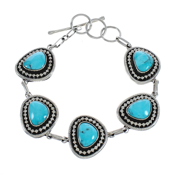 Native American Turquoise Navajo Sterling Silver Link Bracelet AX124663