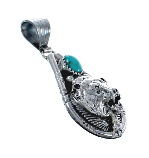 Native American Navajo Turquoise Bear Sterling Silver Pendant AX124535