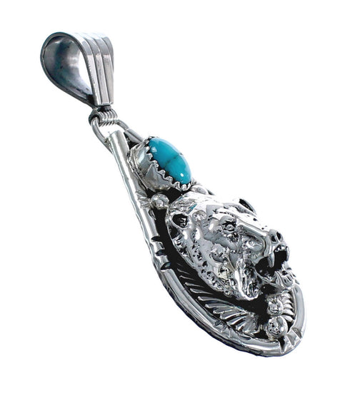 Native American Navajo Turquoise Bear Sterling Silver Pendant AX124538