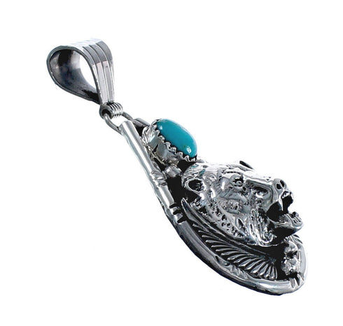 Native American Navajo Turquoise Bear Sterling Silver Pendant AX124543