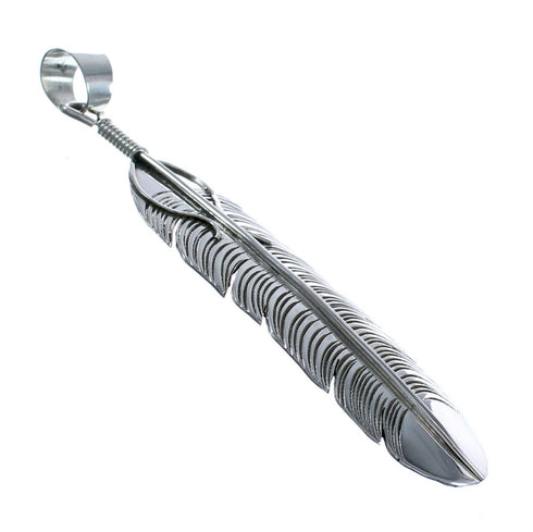 Native American Navajo Authentic Sterling Silver Feather Pendant JX124502