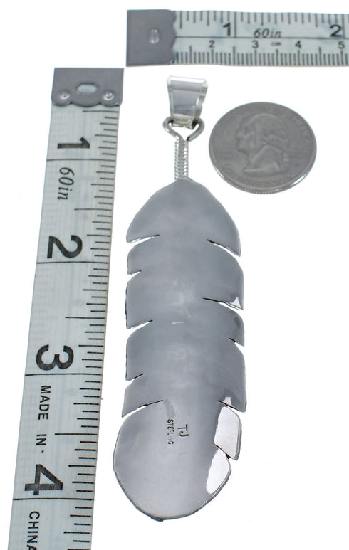 Native American Navajo Authentic Sterling Silver Feather Pendant JX124502