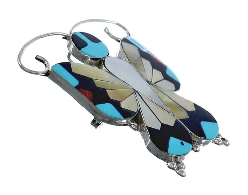 Native American Zuni Multicolor Sterling Silver Butterfly Pin Pendant JX124416