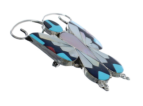 Native American Zuni Multicolor Sterling Silver Butterfly Pin Pendant JX124418
