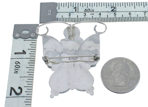 Native American Zuni Multicolor Sterling Silver Butterfly Pin Pendant JX124418