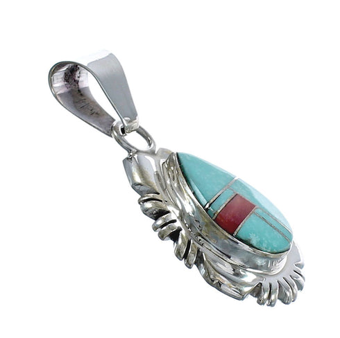 Native American Navajo Turquoise and Oyster Shell Sterling Silver Inlay Pendant JX124446