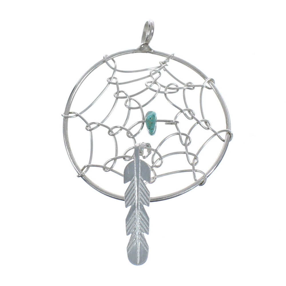 Native American Sterling Silver Turquoise Dream Catcher Feather Pendan ...