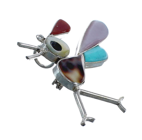 Native American Zuni Sterling Silver Multicolor Road Runner Pin Pendant JX124461