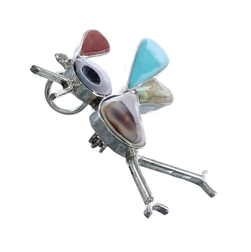 Native American Zuni Sterling Silver Multicolor Road Runner Pin Pendant JX124465