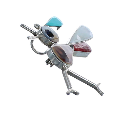 Native American Zuni Sterling Silver Multicolor Road Runner Pin Pendant JX124467