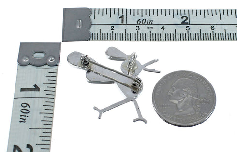 Native American Zuni Sterling Silver Multicolor Road Runner Pin Pendant JX124467