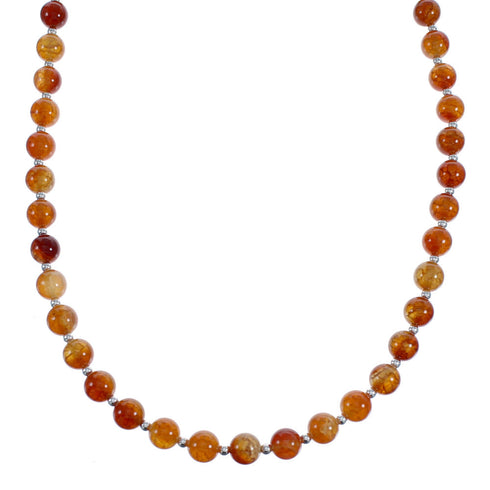 Native American Navajo Agate Bead Sterling Silver Necklace JX124555