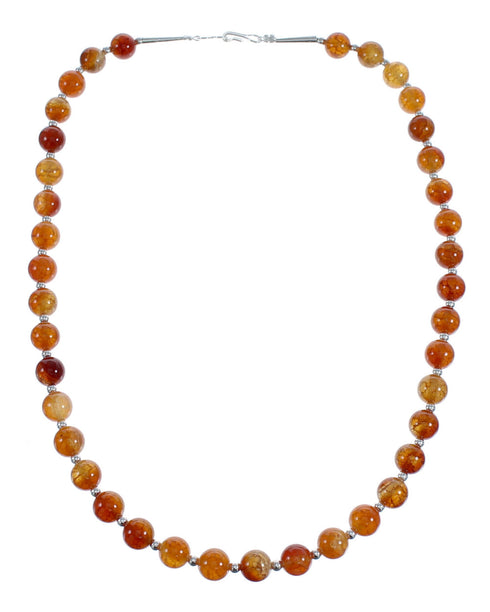 Native American Navajo Agate Bead Sterling Silver Necklace JX124555