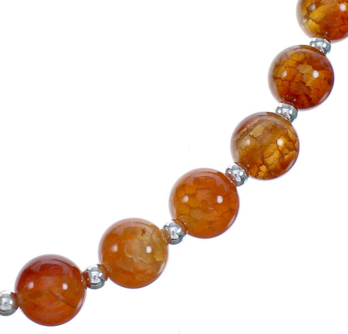 Native American Navajo Agate Bead Sterling Silver Necklace JX124555