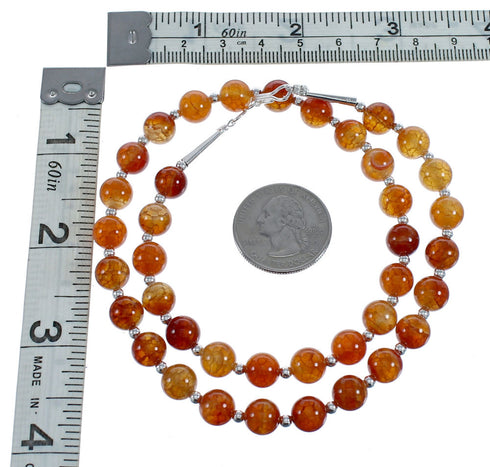 Native American Navajo Agate Bead Sterling Silver Necklace JX124555
