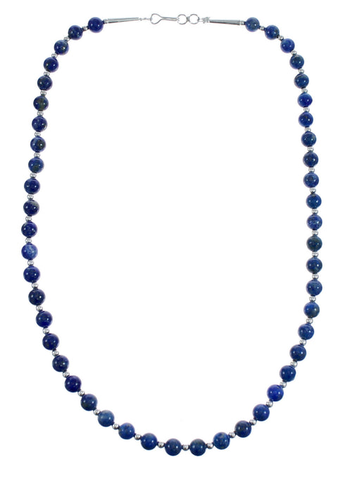 Native American Navajo Lapis Bead Sterling Silver Necklace JX124561