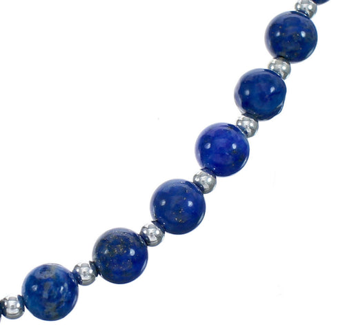 Native American Navajo Lapis Bead Sterling Silver Necklace JX124561