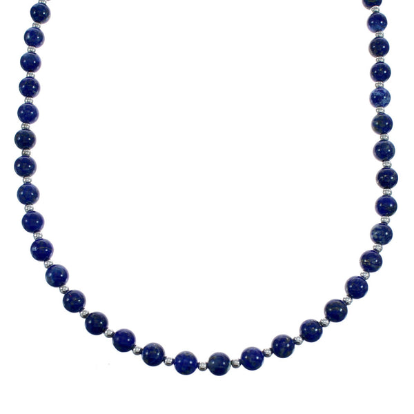 Native American Navajo Lapis Bead Sterling Silver Necklace JX124563