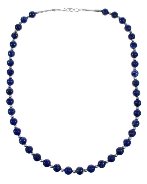 Native American Navajo Lapis Bead Sterling Silver Necklace JX124563