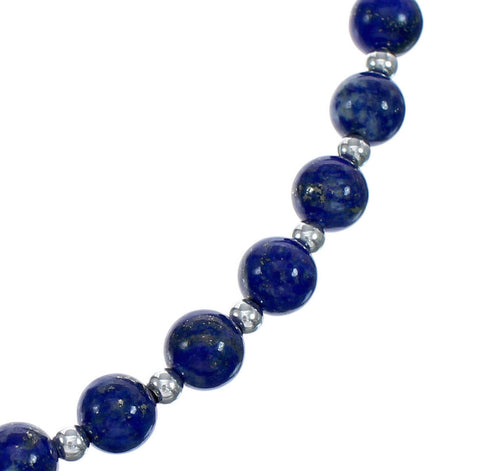 Native American Navajo Lapis Bead Sterling Silver Necklace JX124563