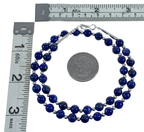 Native American Navajo Lapis Bead Sterling Silver Necklace JX124563
